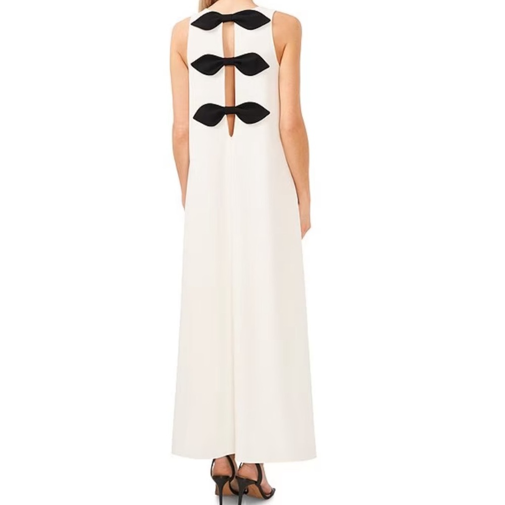 CeCe Crew Neck Sleeveless Bow Open Back Moss Crepe Maxi Dress dress up or down